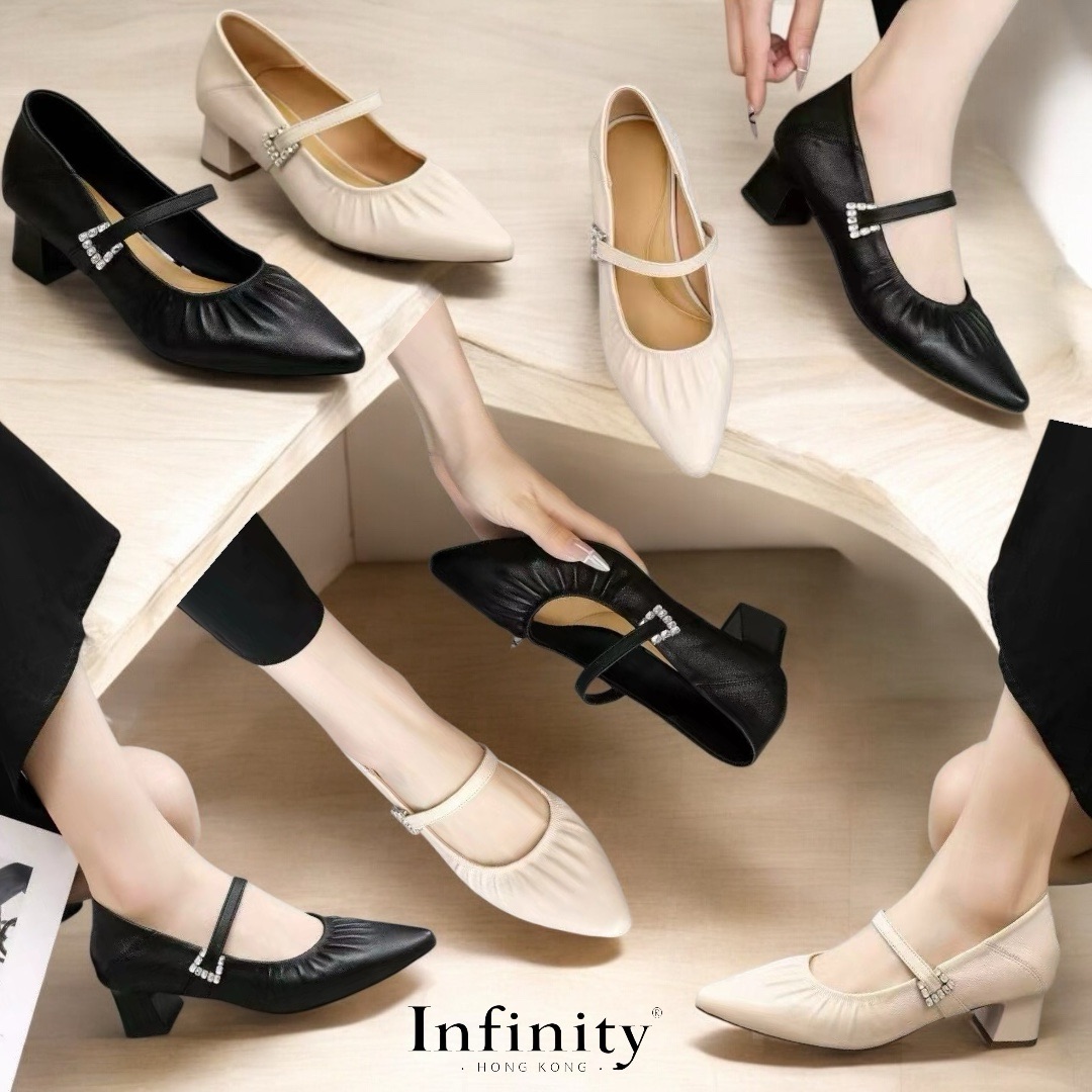 尖頭邊石幼帶鞋