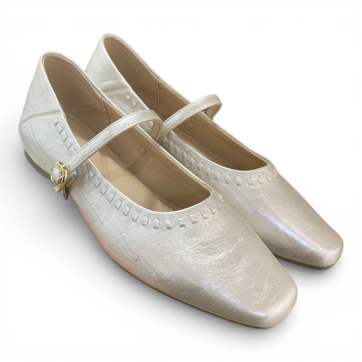 閃面方頭幼帶鞋